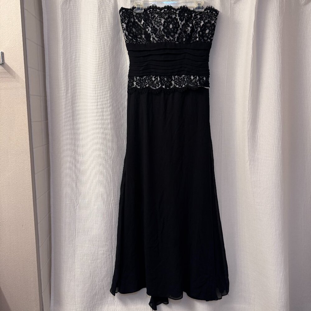 Tadashi Silk Strapless Floor Length Column Dress Black/White Size 10